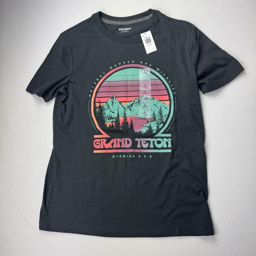 Old Navy Boys L 10 12 Grand Teton Graphic T Shirt Wyoming National Park NWT